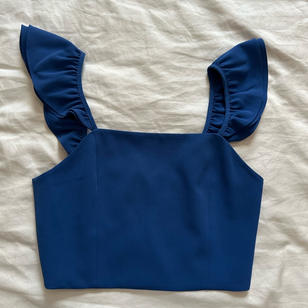 Alice + Olivia Blue Ruffled Jumpsuit Top
